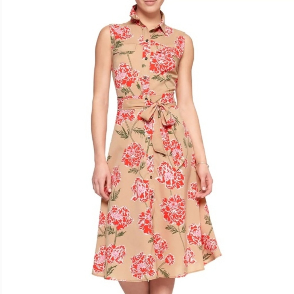 BR Floral Midi Belted Shirtdress